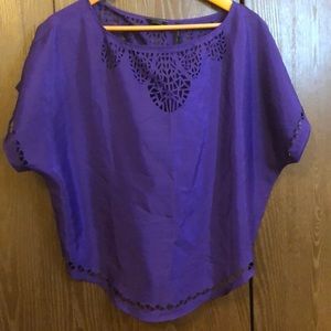 VINTAGE UNUQUE GUESS LOS ANGELES PURPLE TOP - SIZE S - LACY CUT OUTS - #328